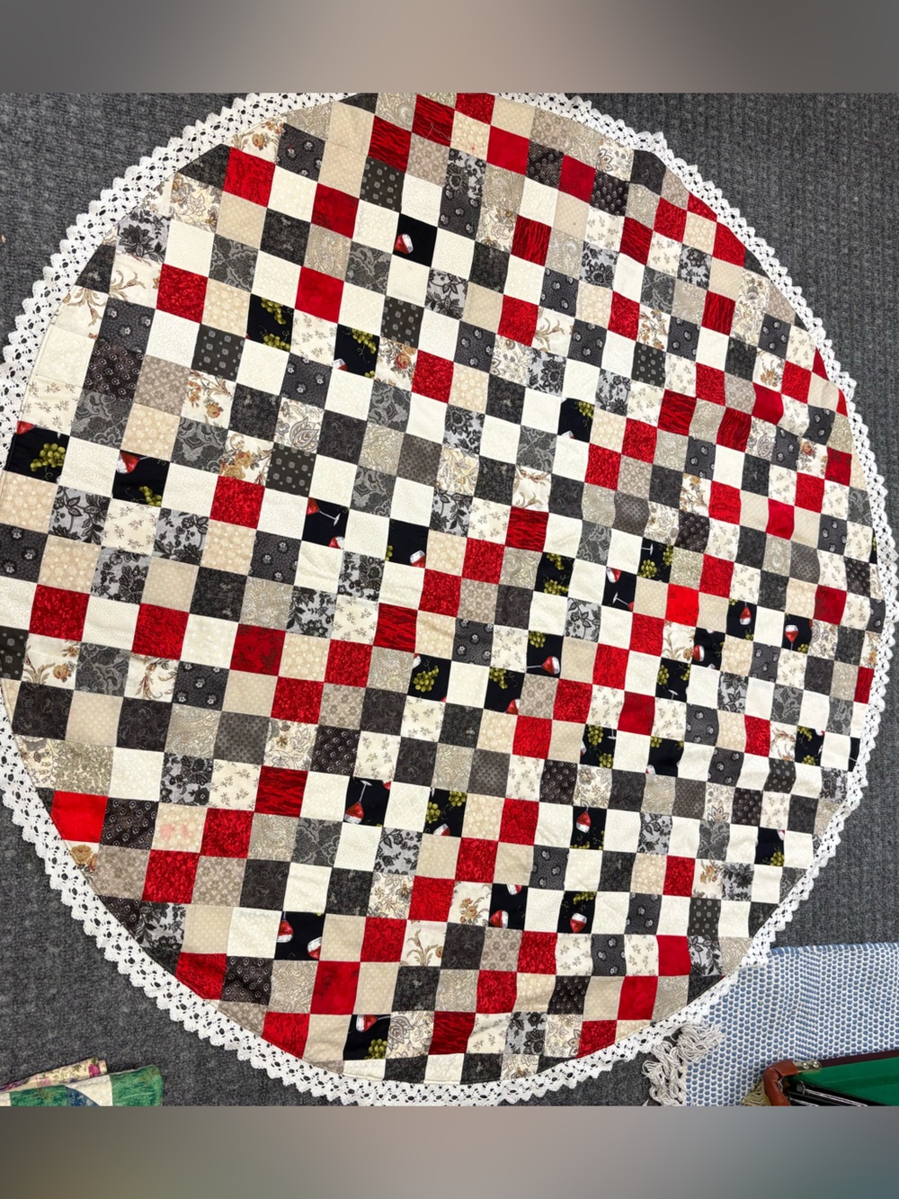 Round Patchwork Tablecloth Round with Edge Trim